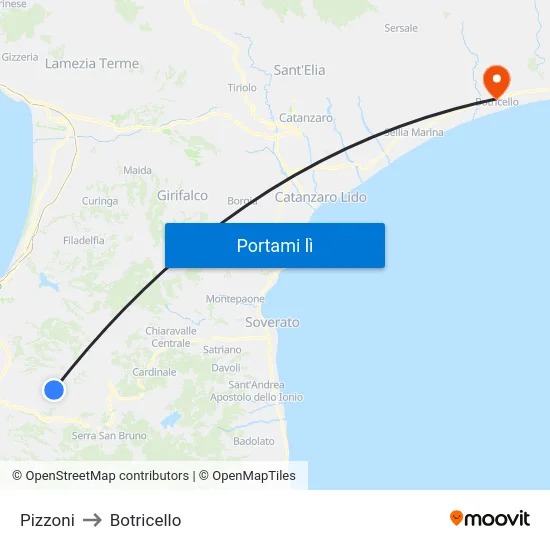 Pizzoni to Botricello map