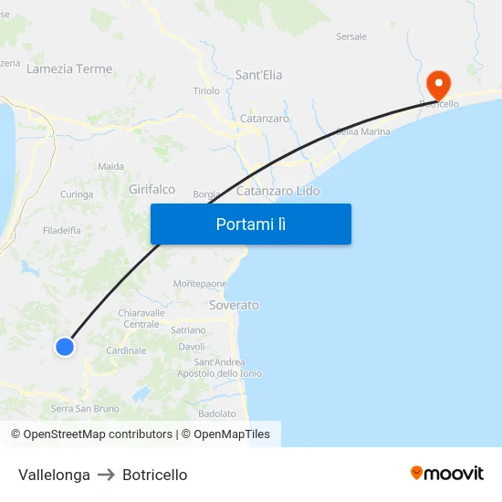 Vallelonga to Botricello map