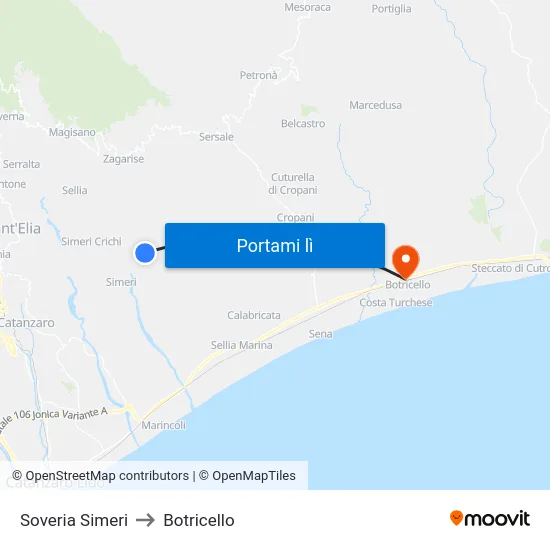 Soveria Simeri to Botricello map