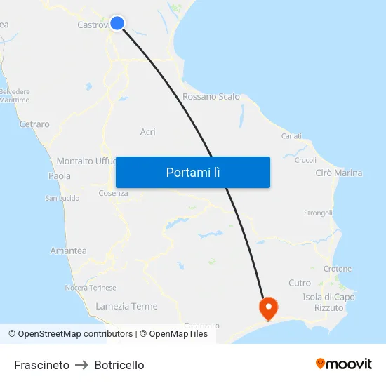 Frascineto to Botricello map