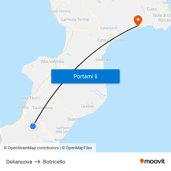 Delianuova to Botricello map
