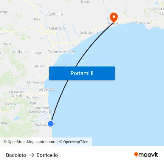 Badolato to Botricello map