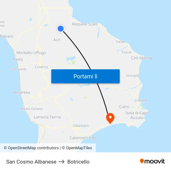San Cosmo Albanese to Botricello map