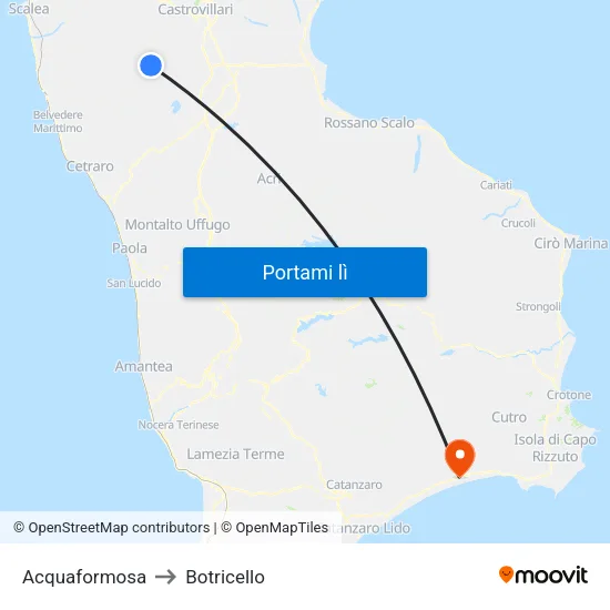 Acquaformosa to Botricello map