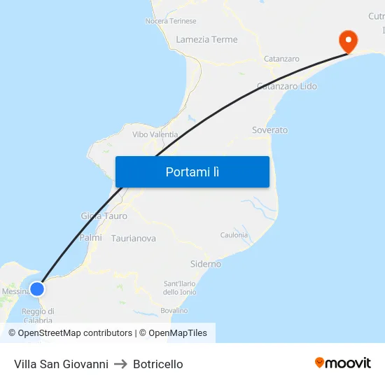 Villa San Giovanni to Botricello map