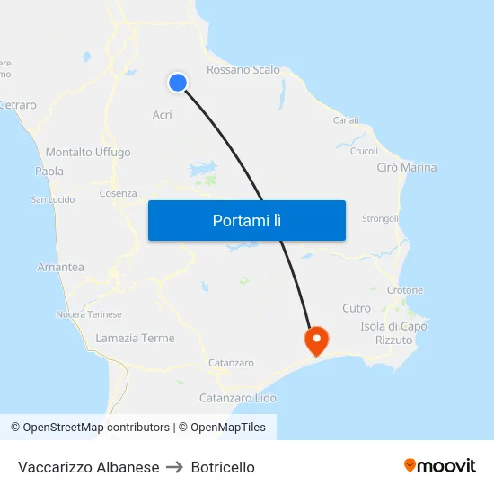 Vaccarizzo Albanese to Botricello map
