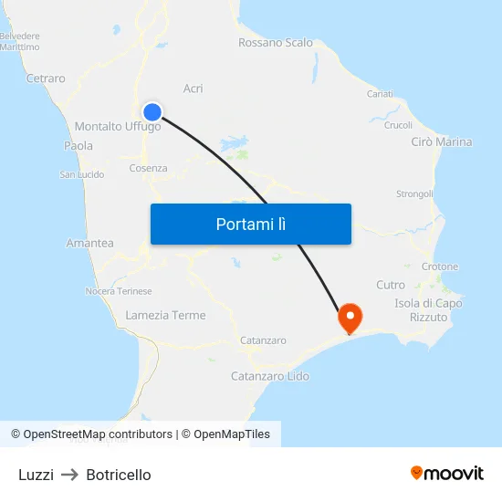 Luzzi to Botricello map