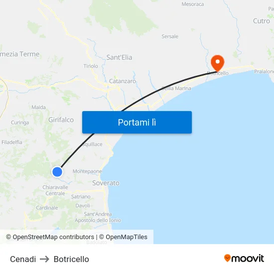 Cenadi to Botricello map
