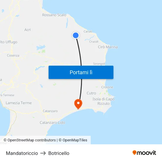 Mandatoriccio to Botricello map