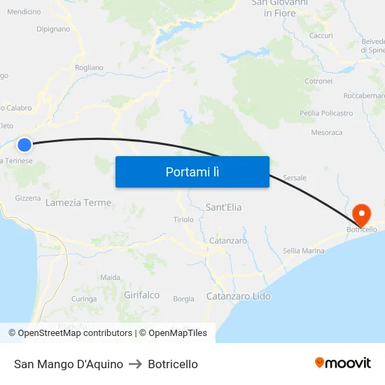 San Mango D'Aquino to Botricello map
