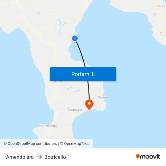Amendolara to Botricello map