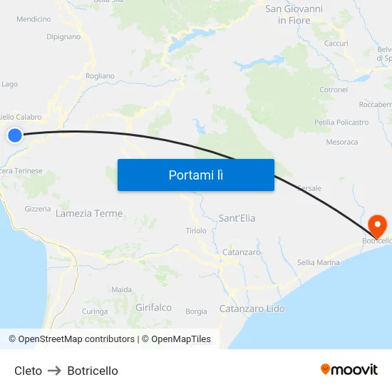 Cleto to Botricello map
