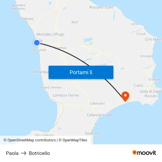 Paola to Botricello map