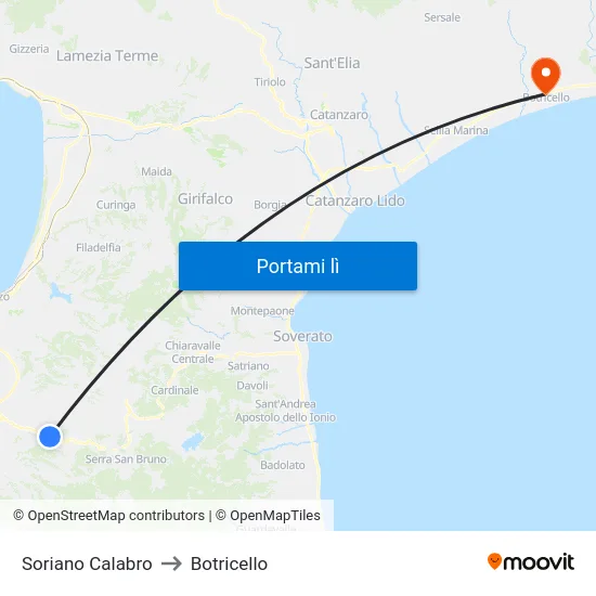 Soriano Calabro to Botricello map