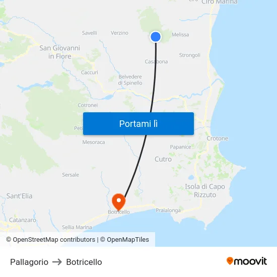 Pallagorio to Botricello map