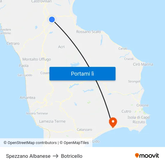 Spezzano Albanese to Botricello map