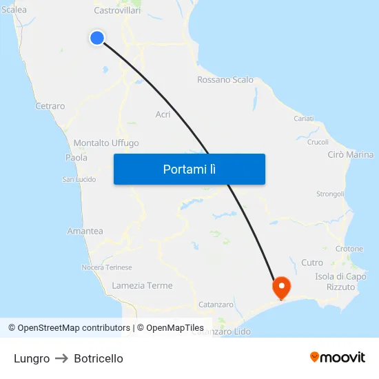 Lungro to Botricello map