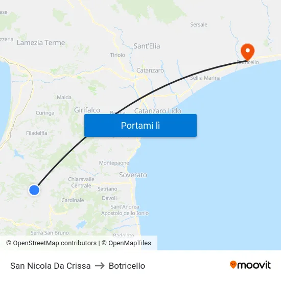 San Nicola Da Crissa to Botricello map