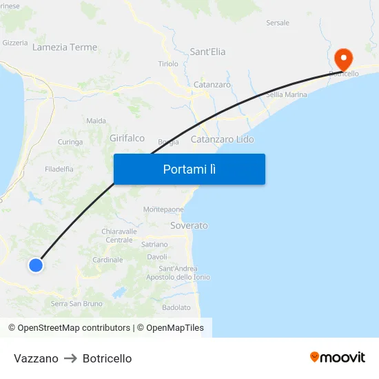 Vazzano to Botricello map