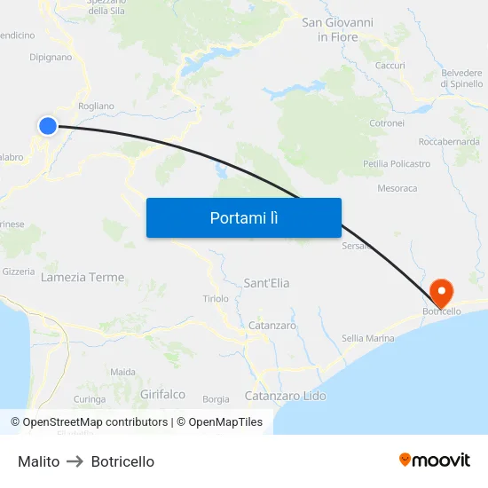Malito to Botricello map