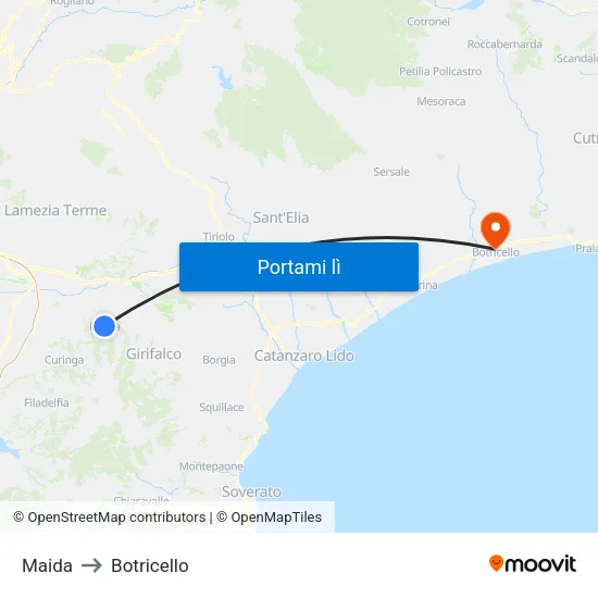 Maida to Botricello map