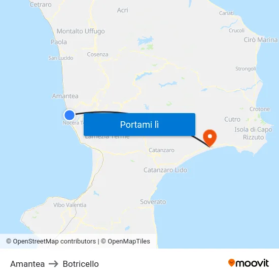Amantea to Botricello map