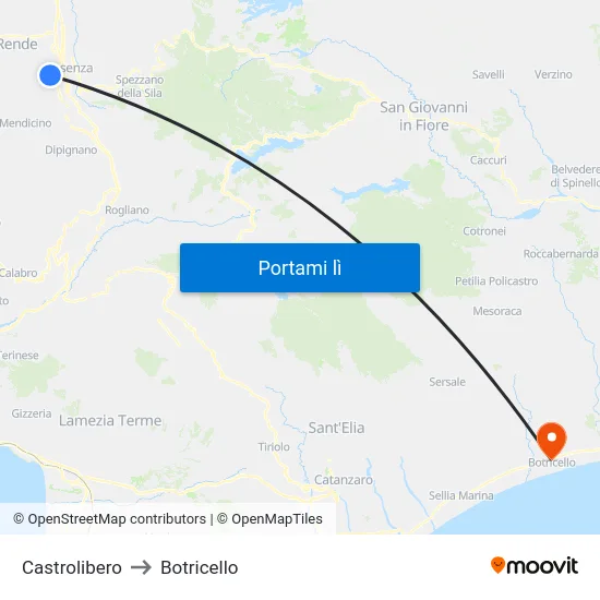 Castrolibero to Botricello map