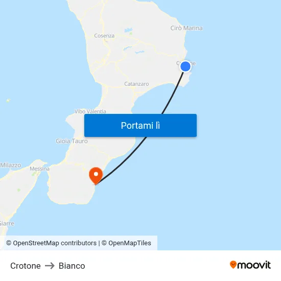 Crotone to Bianco map