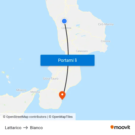 Lattarico to Bianco map