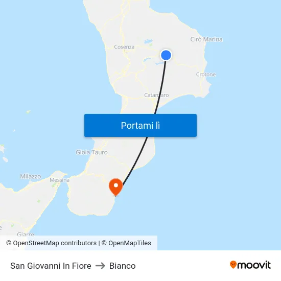 San Giovanni In Fiore to Bianco map