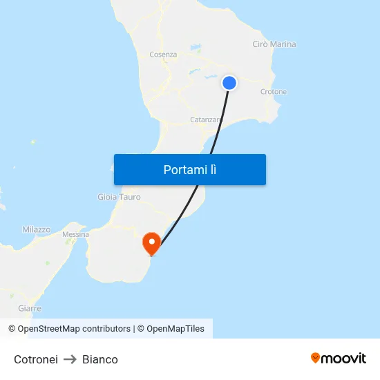 Cotronei to Bianco map