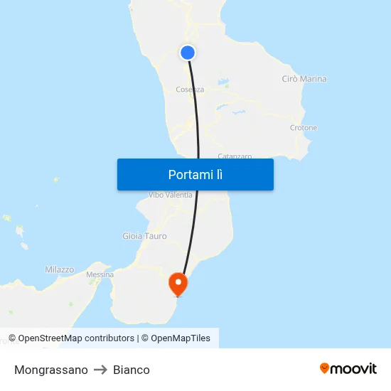 Mongrassano to Bianco map