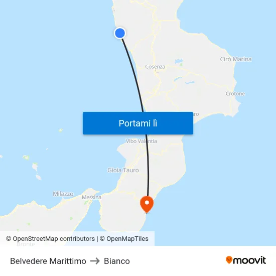 Belvedere Marittimo to Bianco map