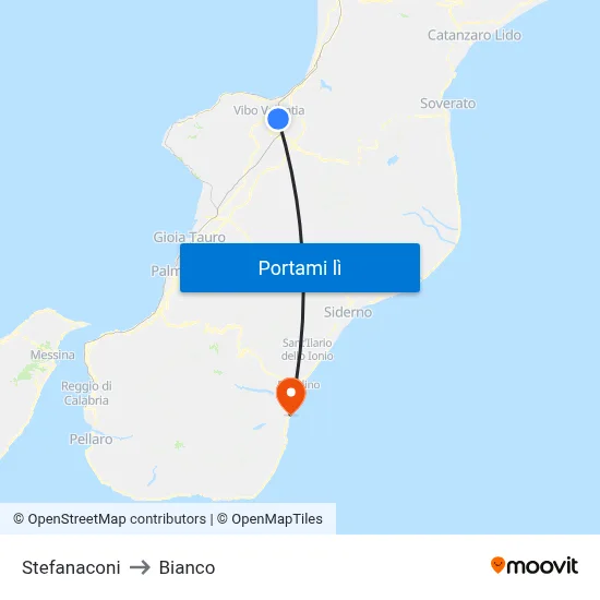 Stefanaconi to Bianco map