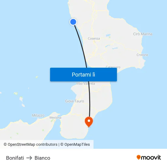 Bonifati to Bianco map