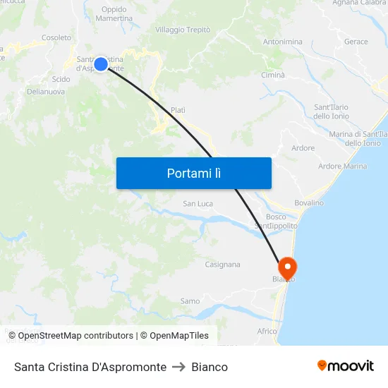 Santa Cristina D'Aspromonte to Bianco map