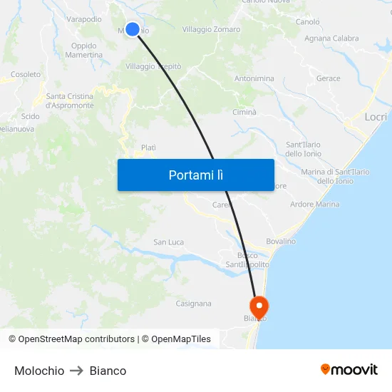 Molochio to Bianco map