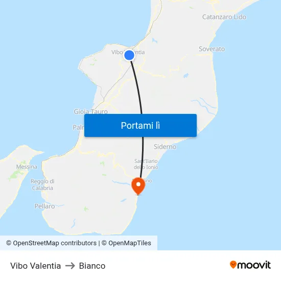 Vibo Valentia to Bianco map