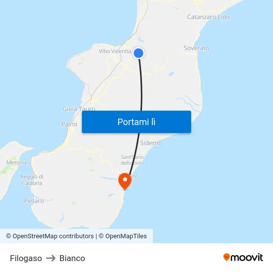 Filogaso to Bianco map