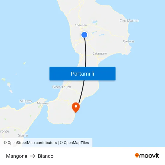 Mangone to Bianco map
