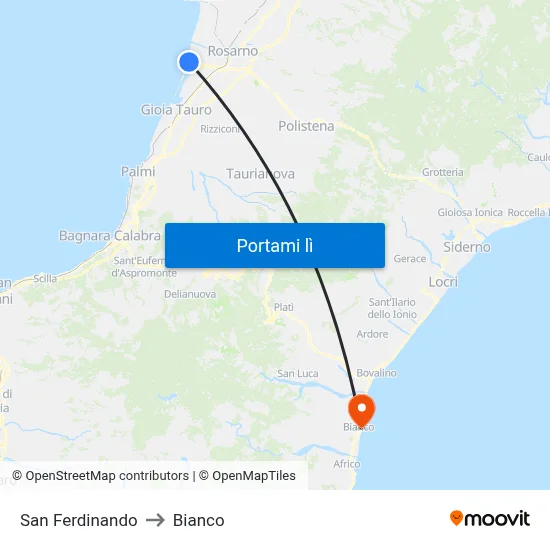 San Ferdinando to Bianco map