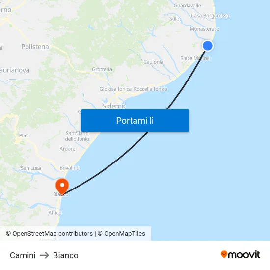 Camini to Bianco map