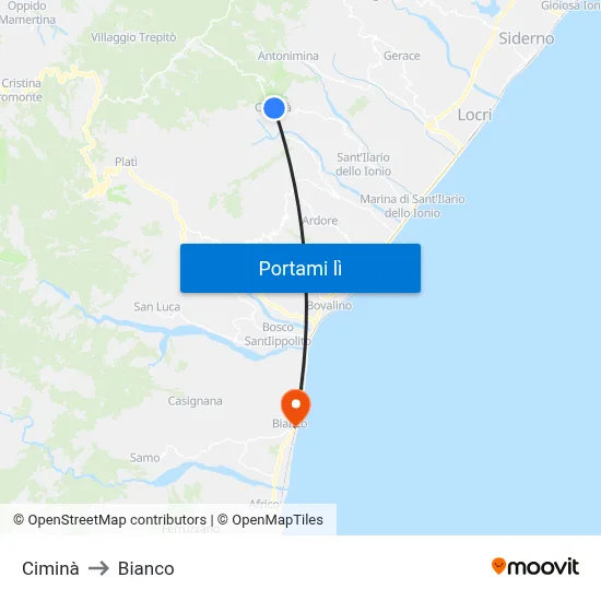 Ciminà to Bianco map