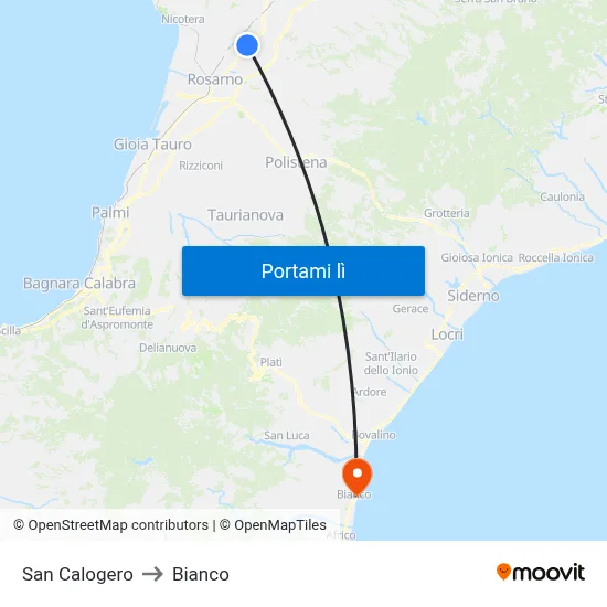 San Calogero to Bianco map