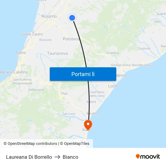 Laureana Di Borrello to Bianco map