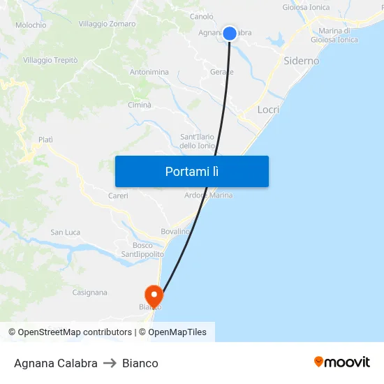 Agnana Calabra to Bianco map