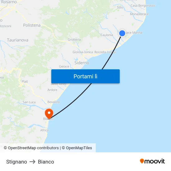 Stignano to Bianco map
