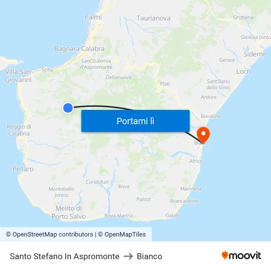 Santo Stefano In Aspromonte to Bianco map