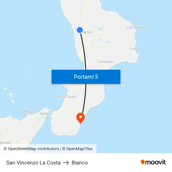 San Vincenzo La Costa to Bianco map