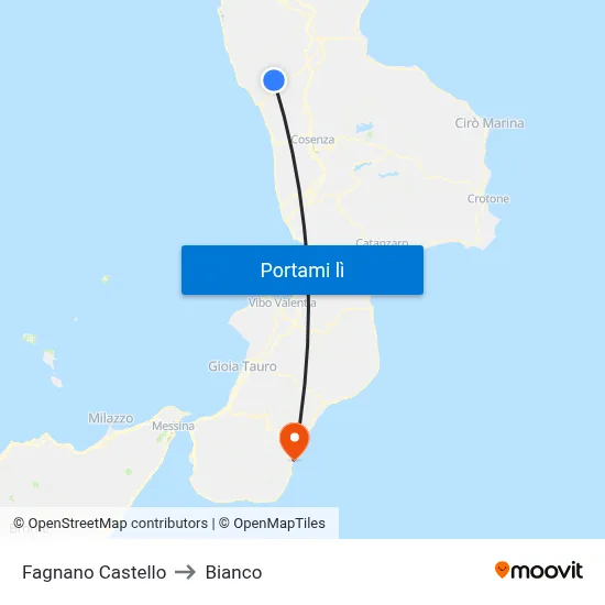 Fagnano Castello to Bianco map